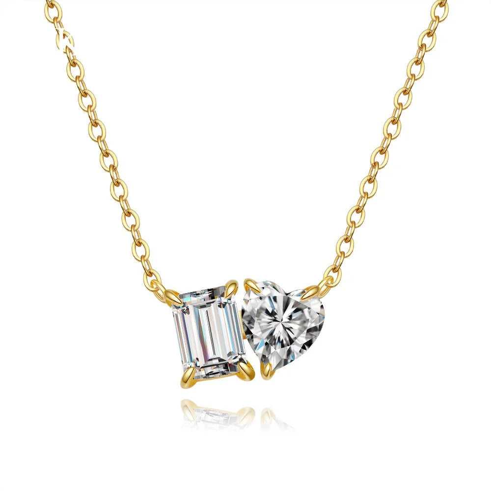 Moissanite Necklace 18k Gold 2ct for Women Super Flash Candy Cube Love Collarbone Chain Pendant Sweet Cute Light Luxury