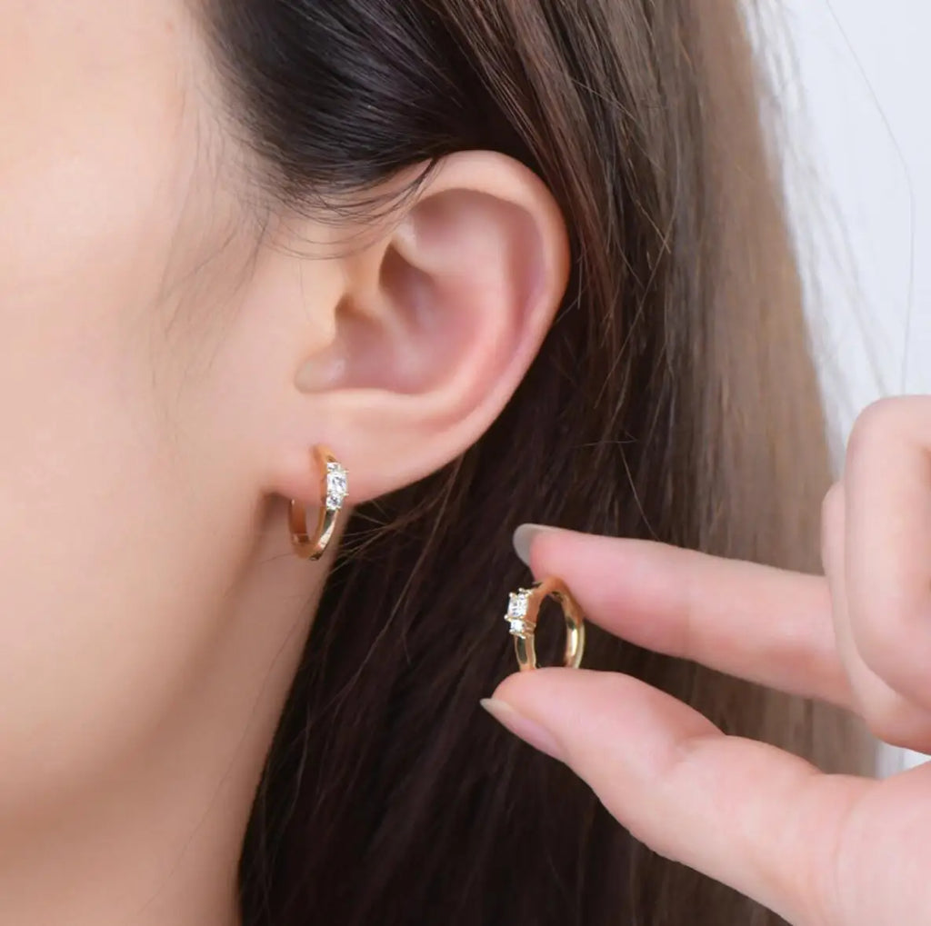 Earrings for Women Original Certified 925 Sterling Silver Plated Gold Hoop Earring 2.5mm Moissanite Fine Jewelry Gift