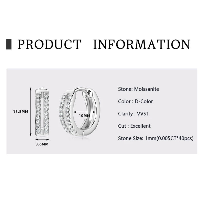 925 Sterling Silver Hoop Earrings 1mm Round Moissanite Diamond