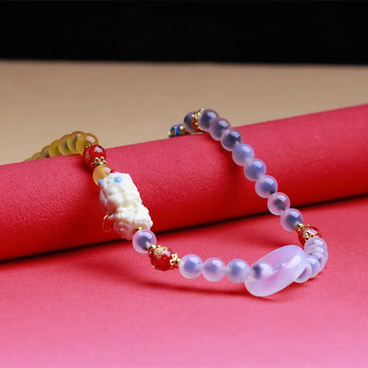 Glass Sugar Heart Agate Double Loop Bracelet