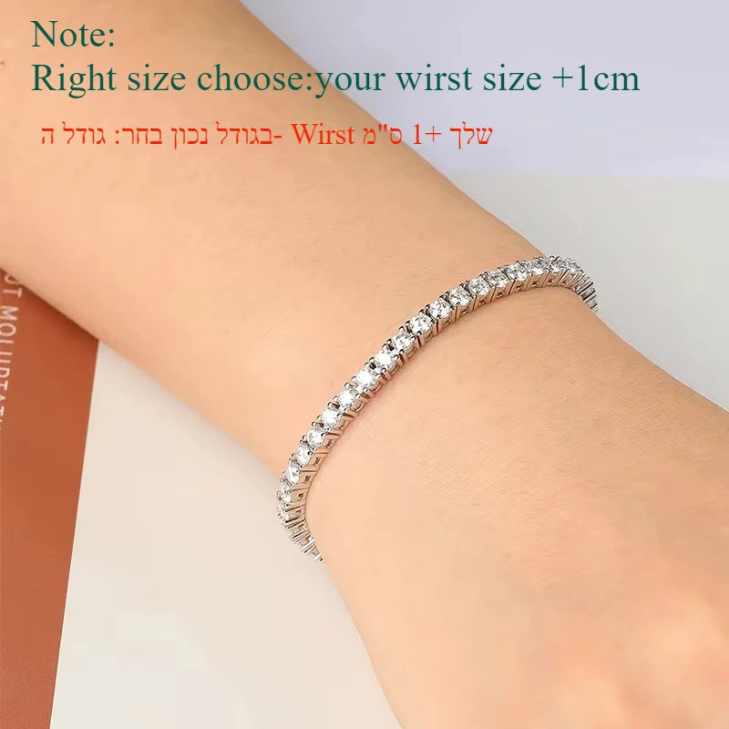 Real Moissanite Tennis Bracelet 2-6.5mm for Women Christmas Gift Platinum Plated 100% 925 Sterling Silver Wedding Jewelry