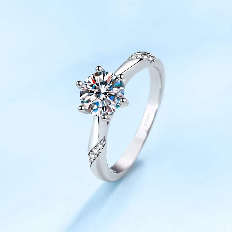 Girl PT950 Platinum Rings for Women Birthday Gift VVS1 D Color 0.5/1/2 Carat Round Moissanite Diamond Wedding Band Fine Jewelry
