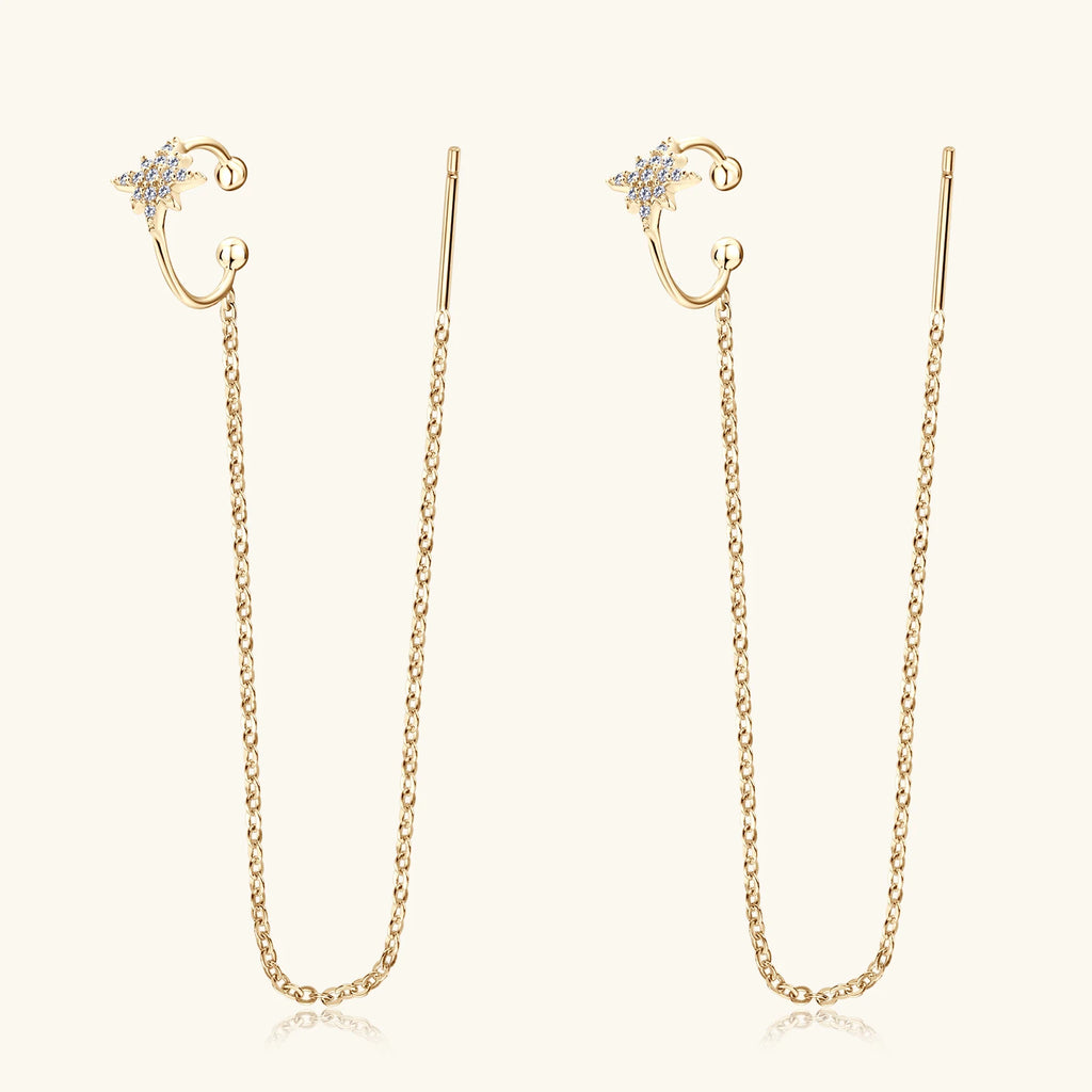 925 Sterling Silver Ear Cuff Earrings Chain for Women Full Moissanite Drop Dangle Ear Stud Star Crawler Wrap Earrings Jewelry