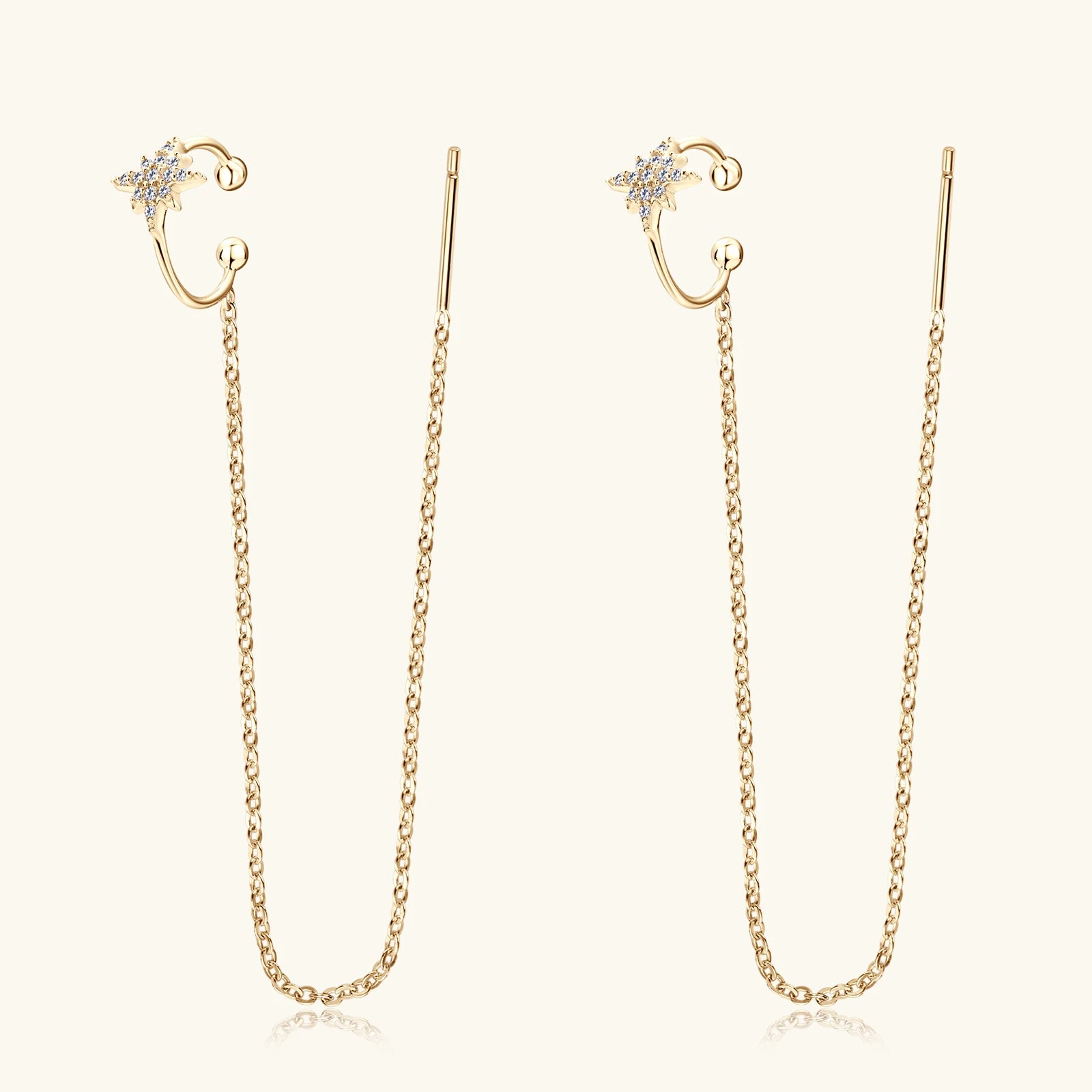 925 Sterling Silver Ear Cuff Earrings Chain for Women Full Moissanite Drop Dangle Ear Stud Star Crawler Wrap Earrings Jewelry