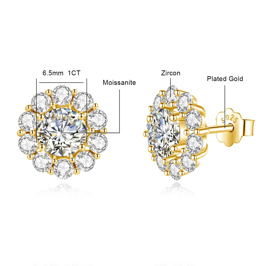 Moissanite Diamond Earrings With Certificate D Color VVS1 Charm Flower Studs Earrings 2 Carat