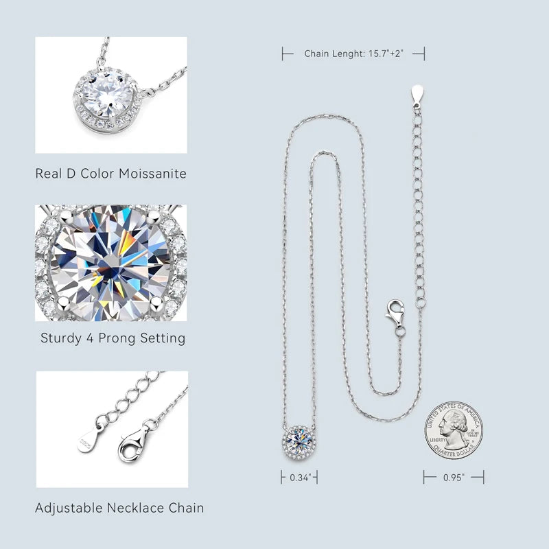 Moissanite Halo Pendant Necklace 1.0Carat