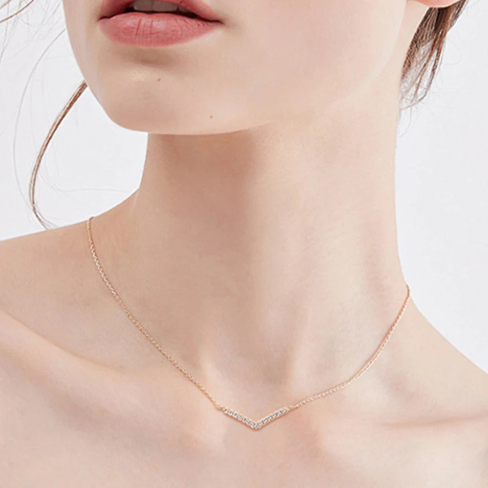 925 Sterling Silver Moissanite V-shaped Necklaces For Women 18K White/Yellow Gold Plated Choker Necklace Dainty Jewelry Gifts