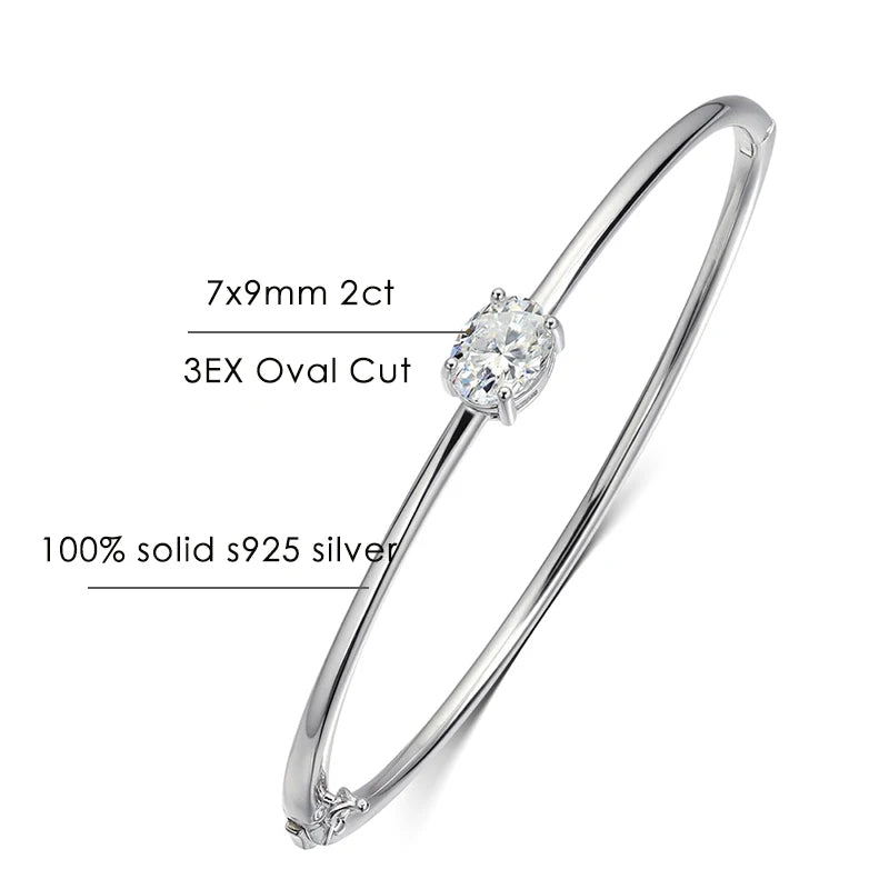 Moissanite Bangles Elegant Women 2ct Oval Cut Diamond Solid s925 Silver GRA Certified Dainty Bracelet Fine Jewelry Gift