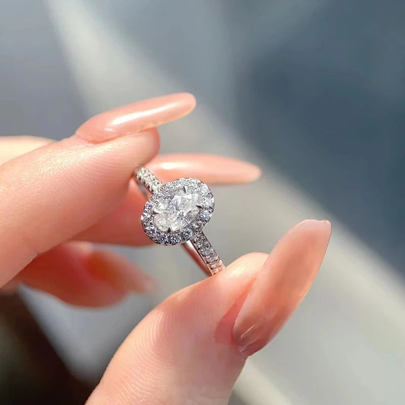 S925 Sterling Silver Engagement 2 CT Oval Moissanite Diamond Couple Wedding Ring Luxury Fine Jewelry