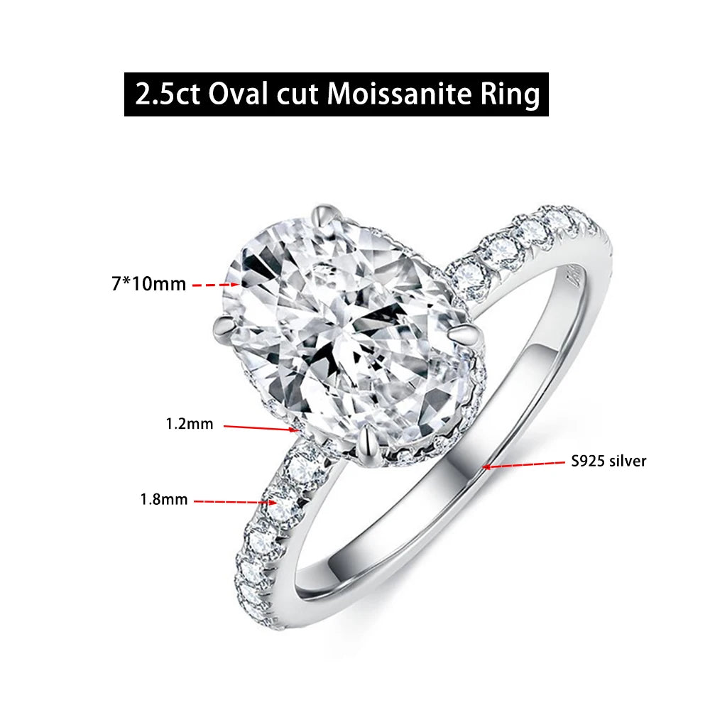 3ct Oval Cut D Color VVS1 Moissanite Rings For Women 100% S925 Sterling Silver Plated 18K