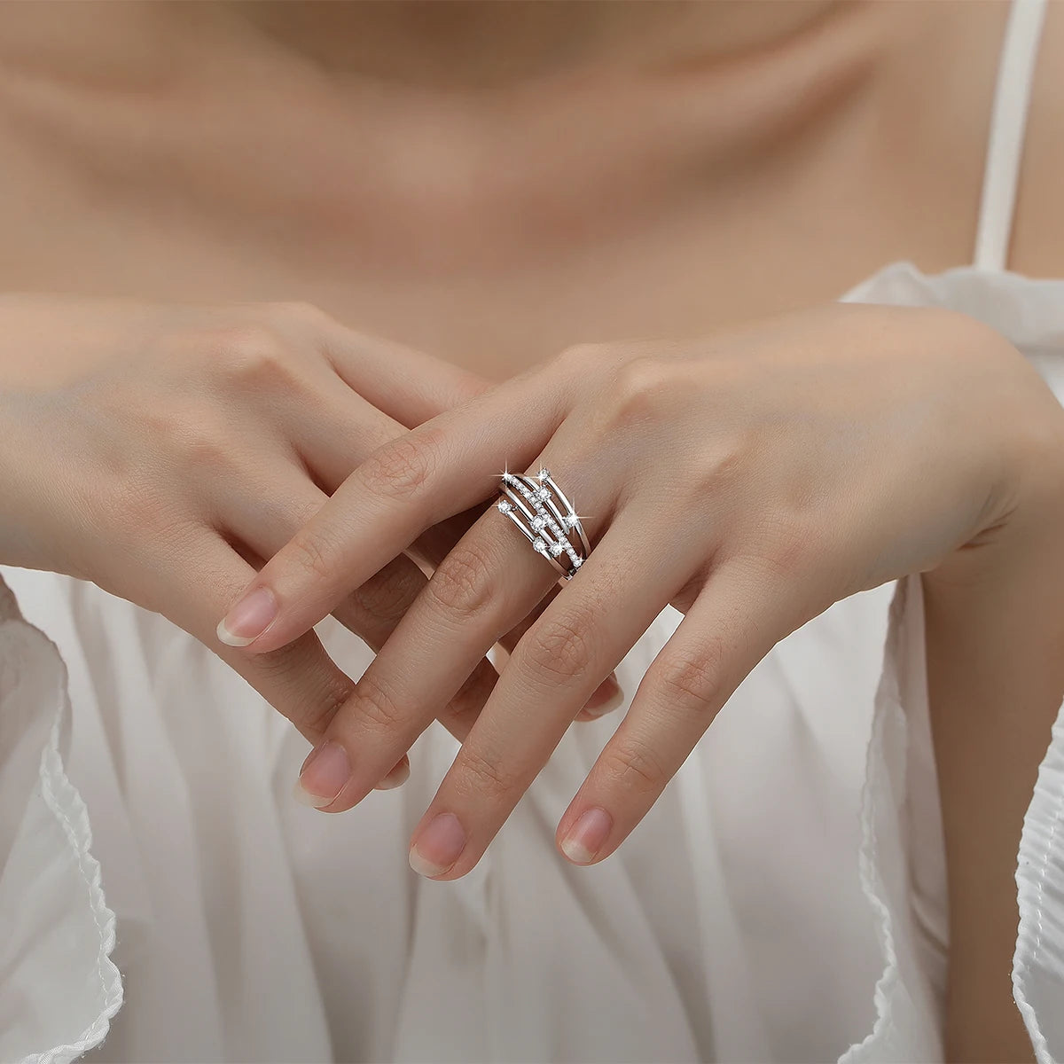 Moissanite Ring Eternity Wedding Band Solid 925 Silver