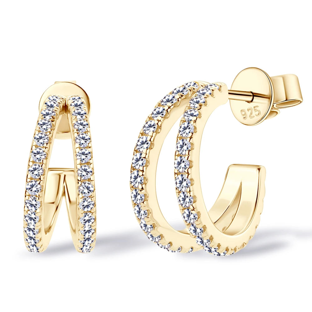 Moissanite Hoop Huggie Earrings 18K Gold Plated 925 Sterling Silver Diamond Stud Earrings Gift for Girlfriend, Wife