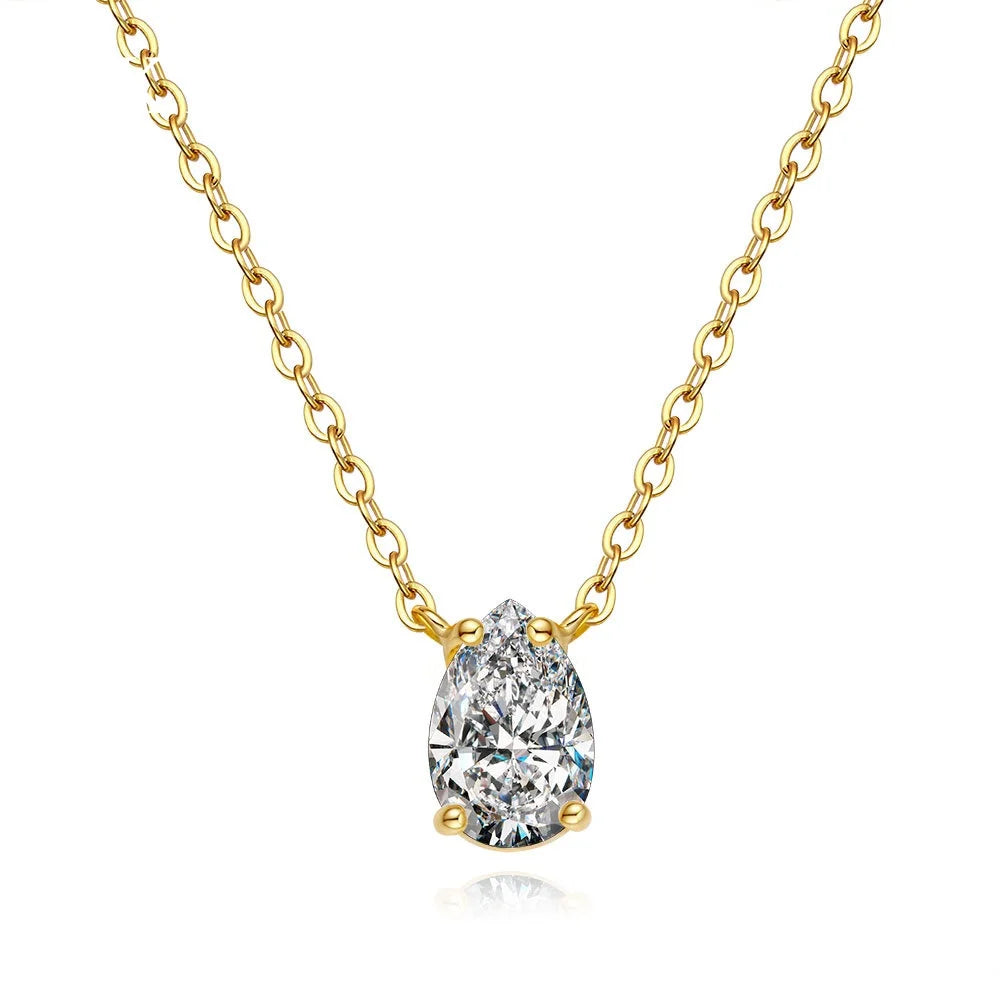 Necklace for Women Simple Water Drop Pear Shape 1ct Diamond Moissanite Pendant 18k Gold Versatile Collarbone Chain Jewelry