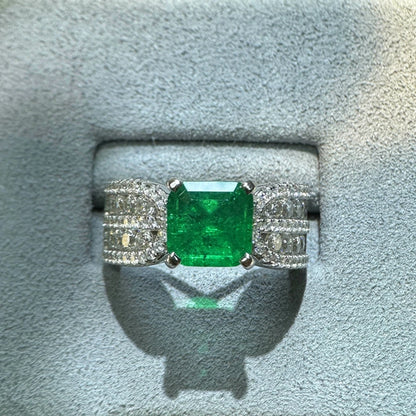 Asscher Cut 2.5CT Real Moissanite Paraiba Tourmaline Emerald Ring Engagement 925 Sterling Silver