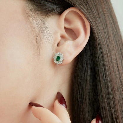 925 Sterling Silver Emerald High Carbon Diamond Gemstone Ear Studs