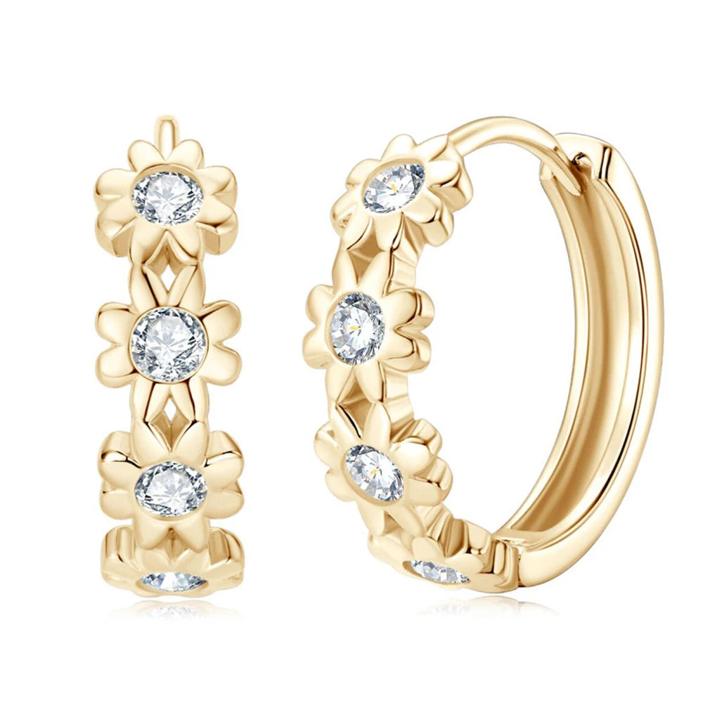 Hoop Earrings 2.2mm Moissanite Earrings for Women 925 Sterling Silver Piercing Earrings 2023 Trendy Jewelry Rose Gold Flower