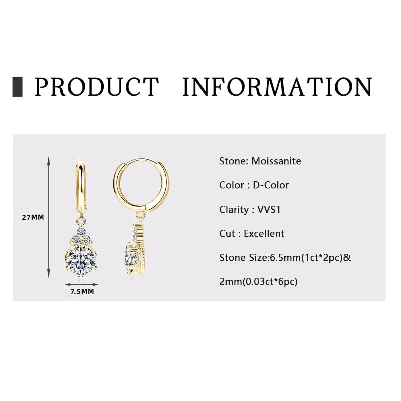 Moissanite Dangle Earrings For Women 925 Sterling Silver Drop Earring