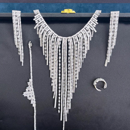 4PCS New Luxury Big Long Tassel Jewelry Set