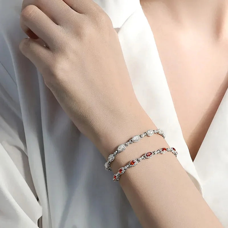 Oval Cut Zircon/moissanite Full Diamond Bracelets for Women Luxury Jewelry Bride Sparkling Bangles S925 Sterling Silver