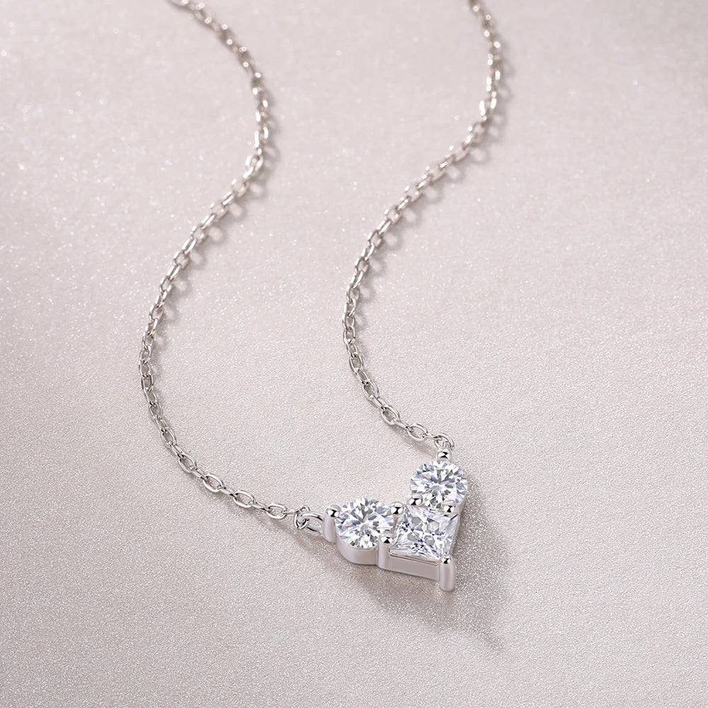 Princess Cut Moissanite Necklace 925 Sterling Sliver Chain Plated 18k White Gold Heart Necklace for Women Jewelry 4mm