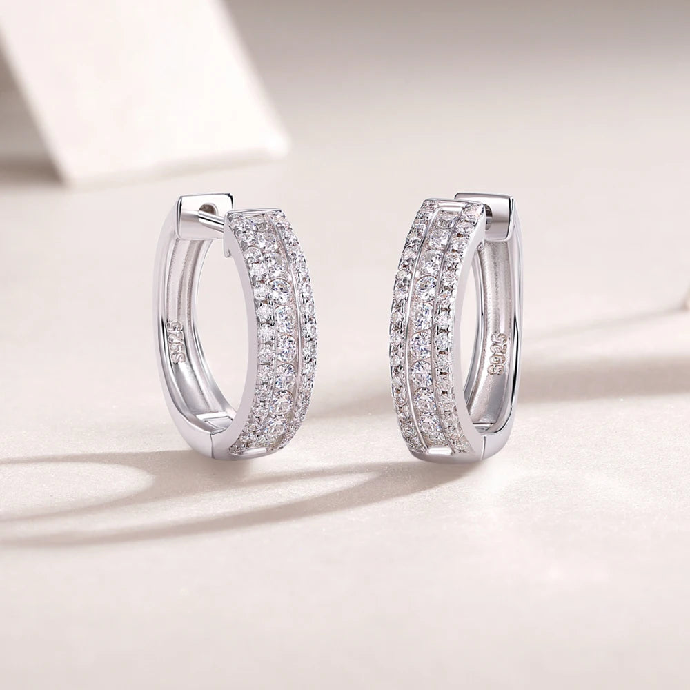 Full Moissanite Earrings for Women 18K Real Gold Plated 925 Sterling Silver Huggie Hoop Ear Piercing Earrings for Her