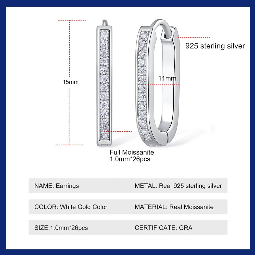 18K Plated Moissanite Earrings for Women Original Certified 925 Sterling Silver Hoop Earrings Minimalist Trendy Piercing Jewelry