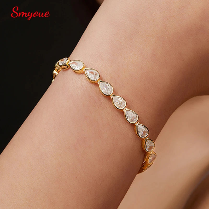 Zircon Moissanite Tennis Bracelet Plated 18K Pear Cut for Women Men 4*6mm Gems Luxury Wedding Chain Pure S925 Silver