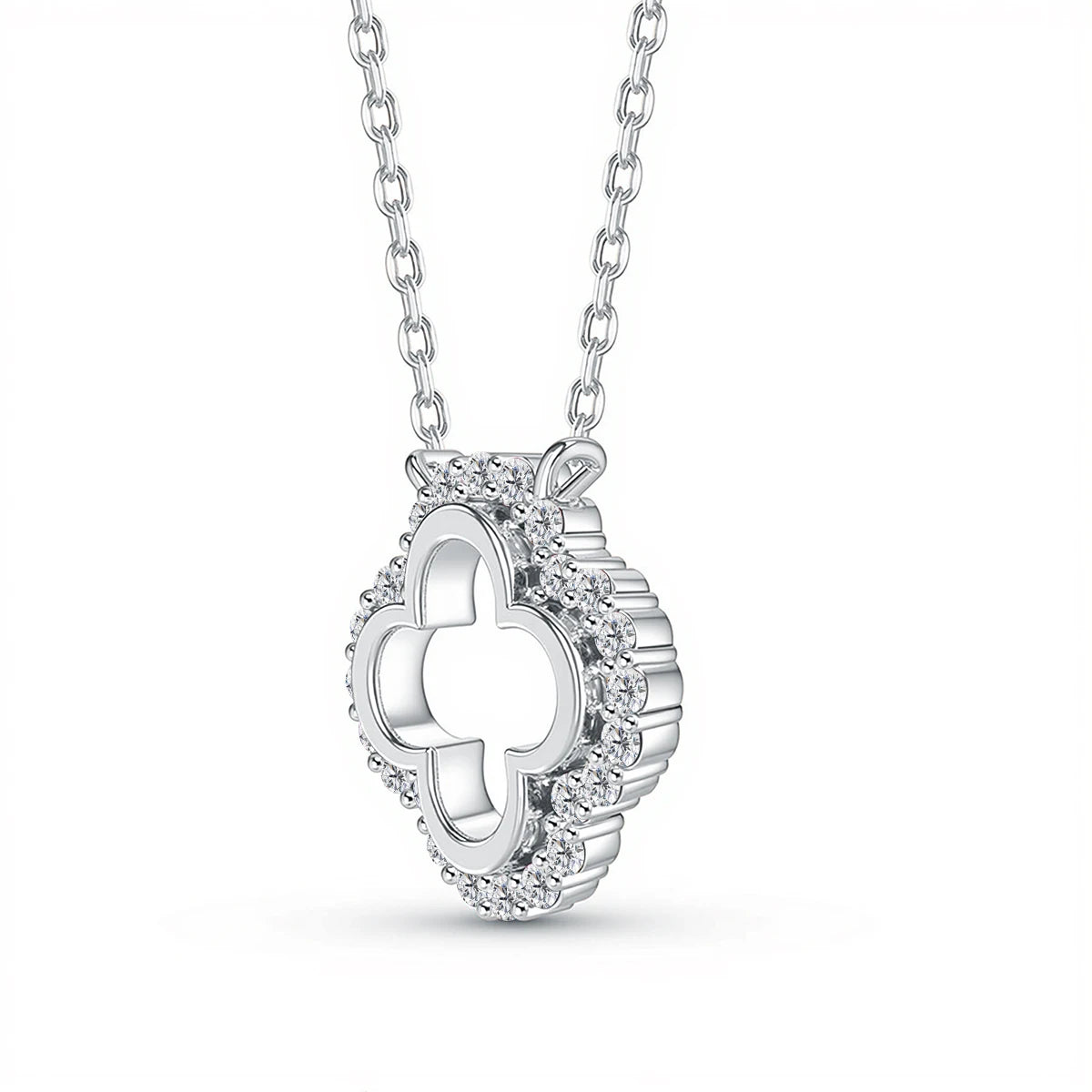 1.5mm D Color Moissanite Four Leaf Clover Pendant 925 Sterling Silver Necklace