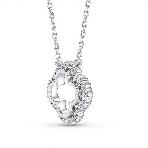 1.5mm D Color Moissanite Four Leaf Clover Pendant 925 Sterling Silver Necklace