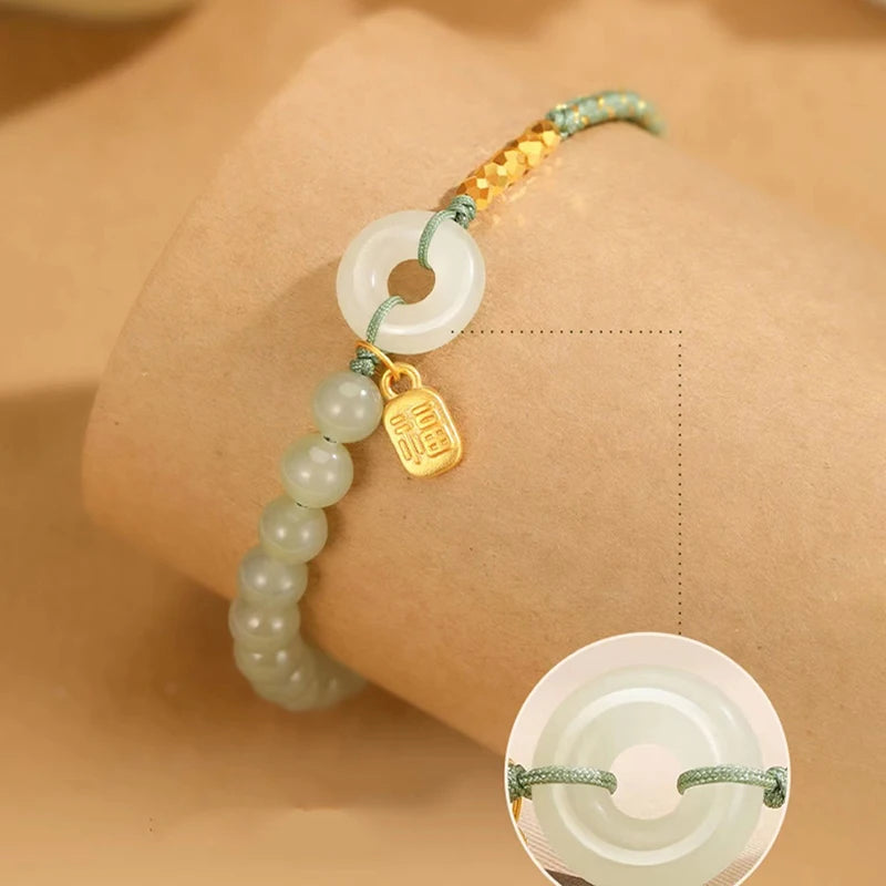 Lucky Buckle Braided Bracelets Natural Hetian Jade