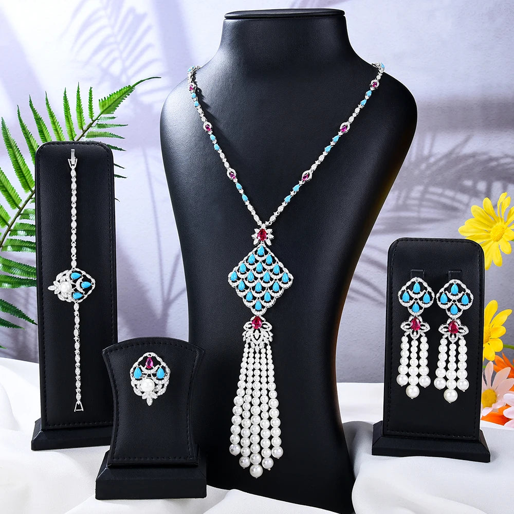 Luxury Pearls Necklace Earrings Bracelet Ring Jewelry Sets