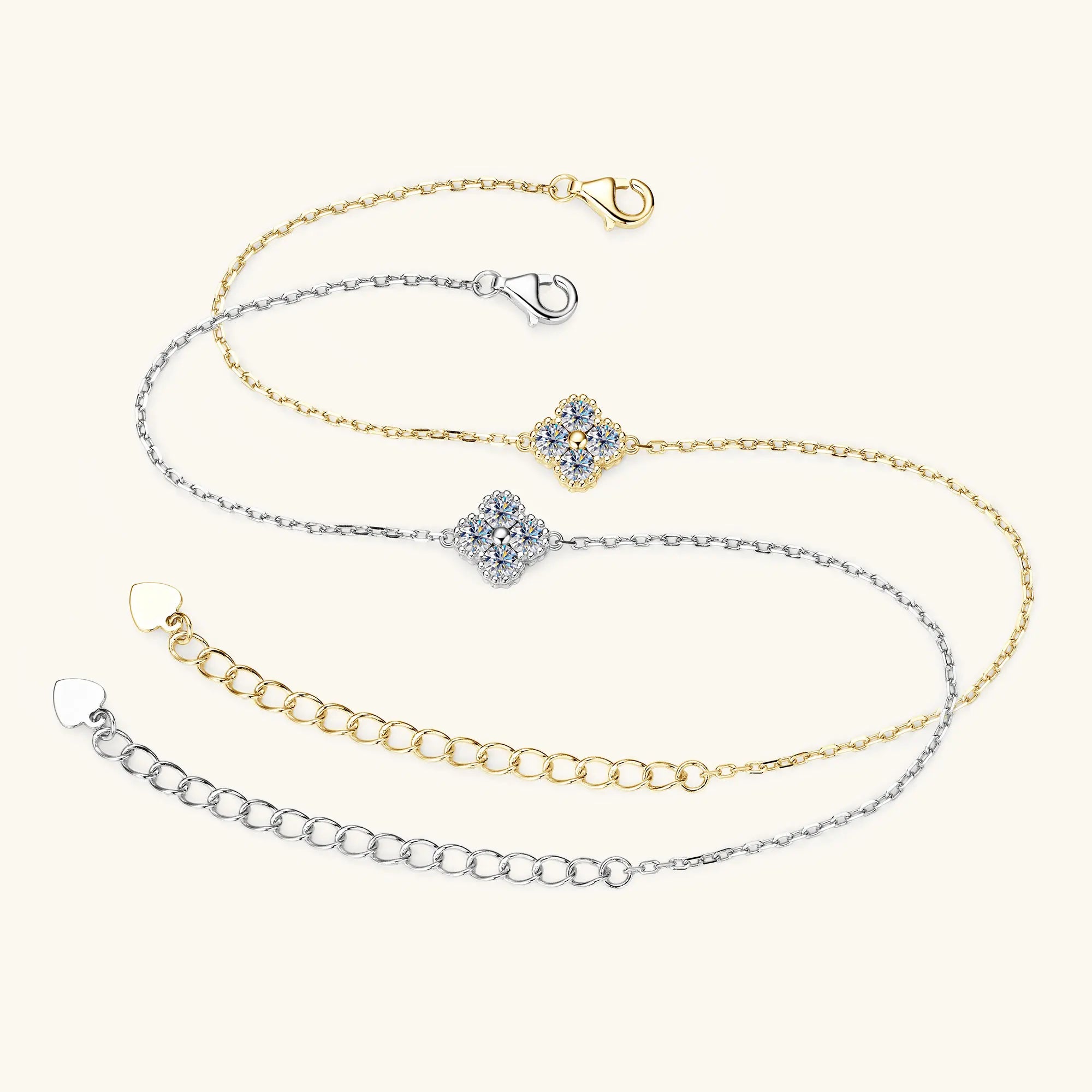 New 3mm Moissanite Bracelet Real 925 Sterling Silver Flower Clover Chain Bracelets for Women 2025 Trend Fine Jewelry