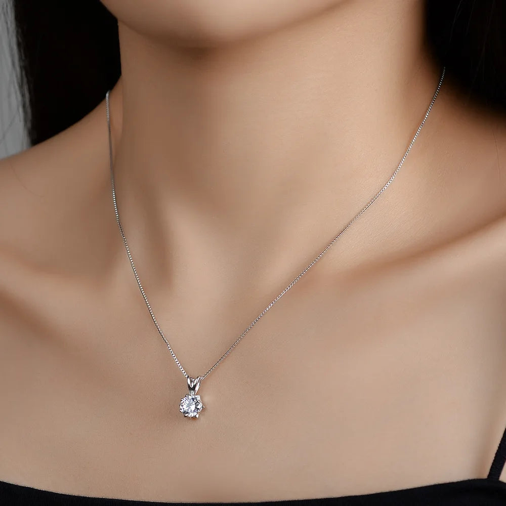 S925 Sterling Silver Pendant Necklace with Moissanite Carat Snowflake Six Claw Inlay Korean Style Foreign Trade Jewelry