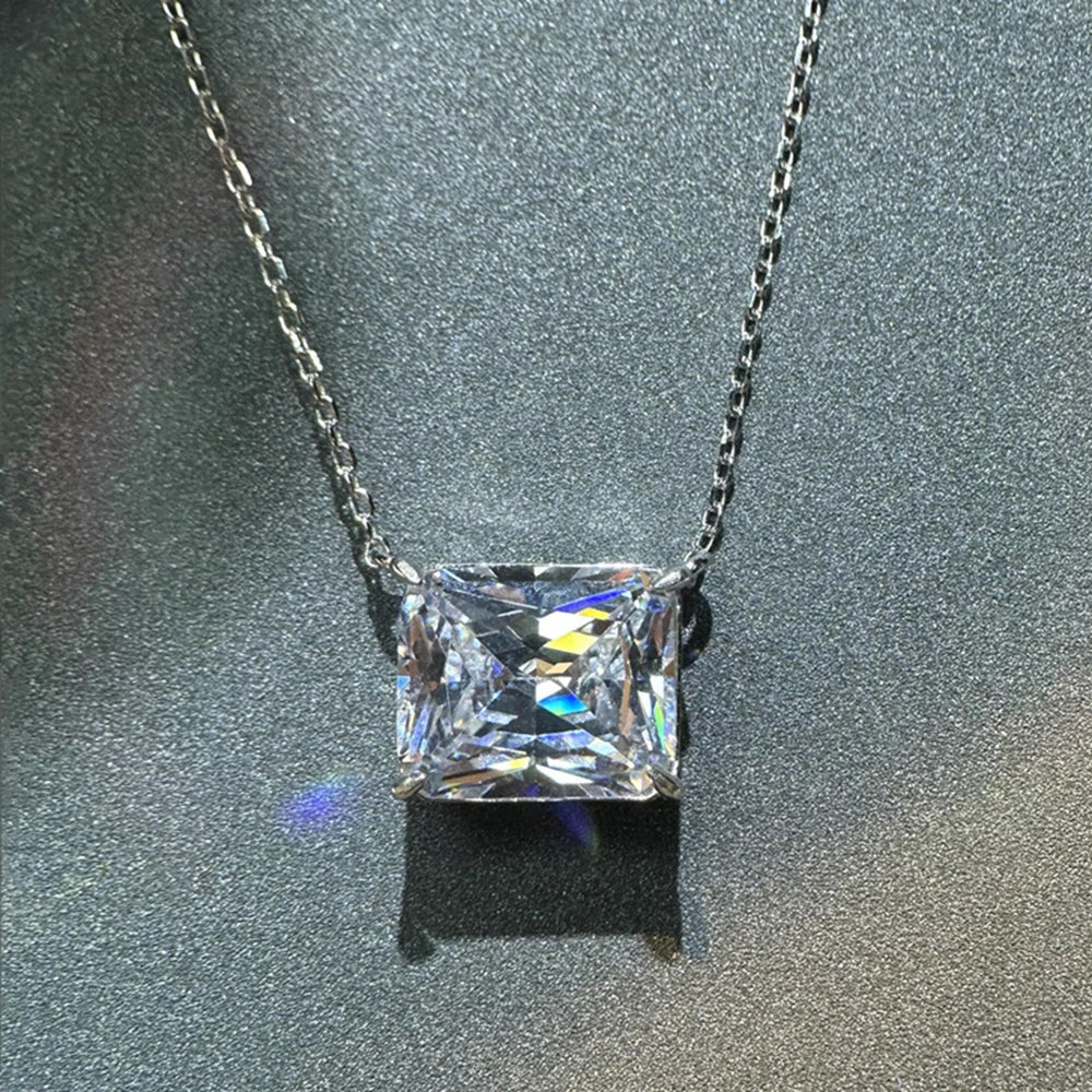 10CT Radiant Cut G Color High Carbon Diamond Gemstone Pendant Necklace 100% 925 Sterling Silver