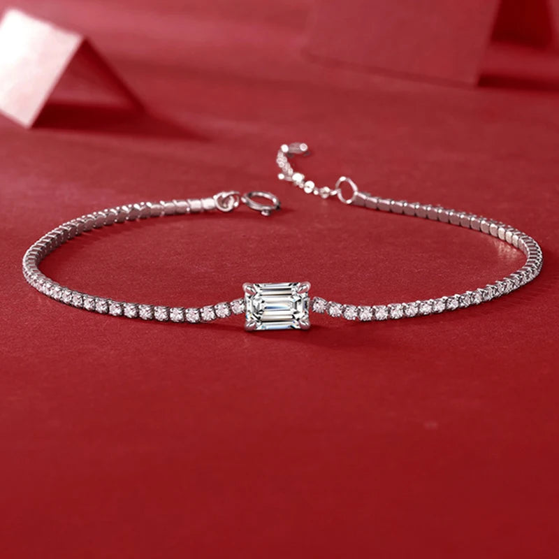 18k Gold Plated 1ct Emerald Cut Moissanite Tennis Bracelet for Women Men 5*7mm Luxury Quality Jewelry 100% S925 Silver