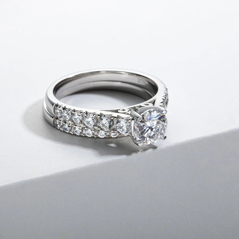 Moissanite Diamond Wedding Ring Set 1.0 Carats Round Cut D Color Engagement Band Fashion Jewelry For Women