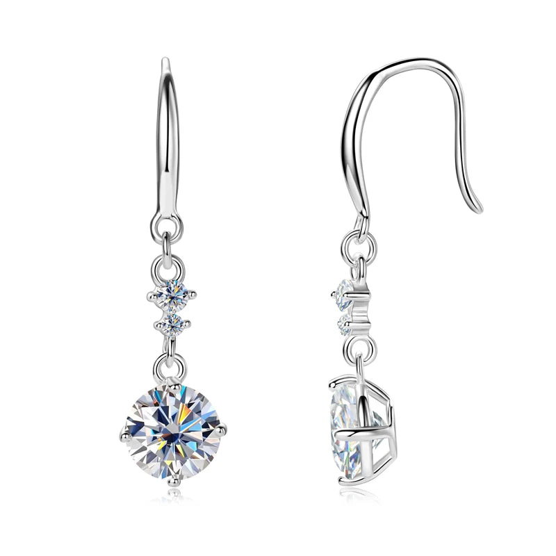 S925 Silver Moissanite Drop Earrings 1 Carat D Color VVS1 Moissanite Diamond