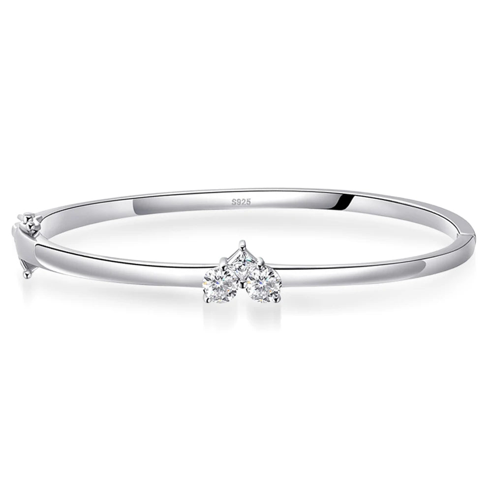 Moissanite Bangles Elegant Women Diamond Solid s925 Silver 17-18cm Wrist