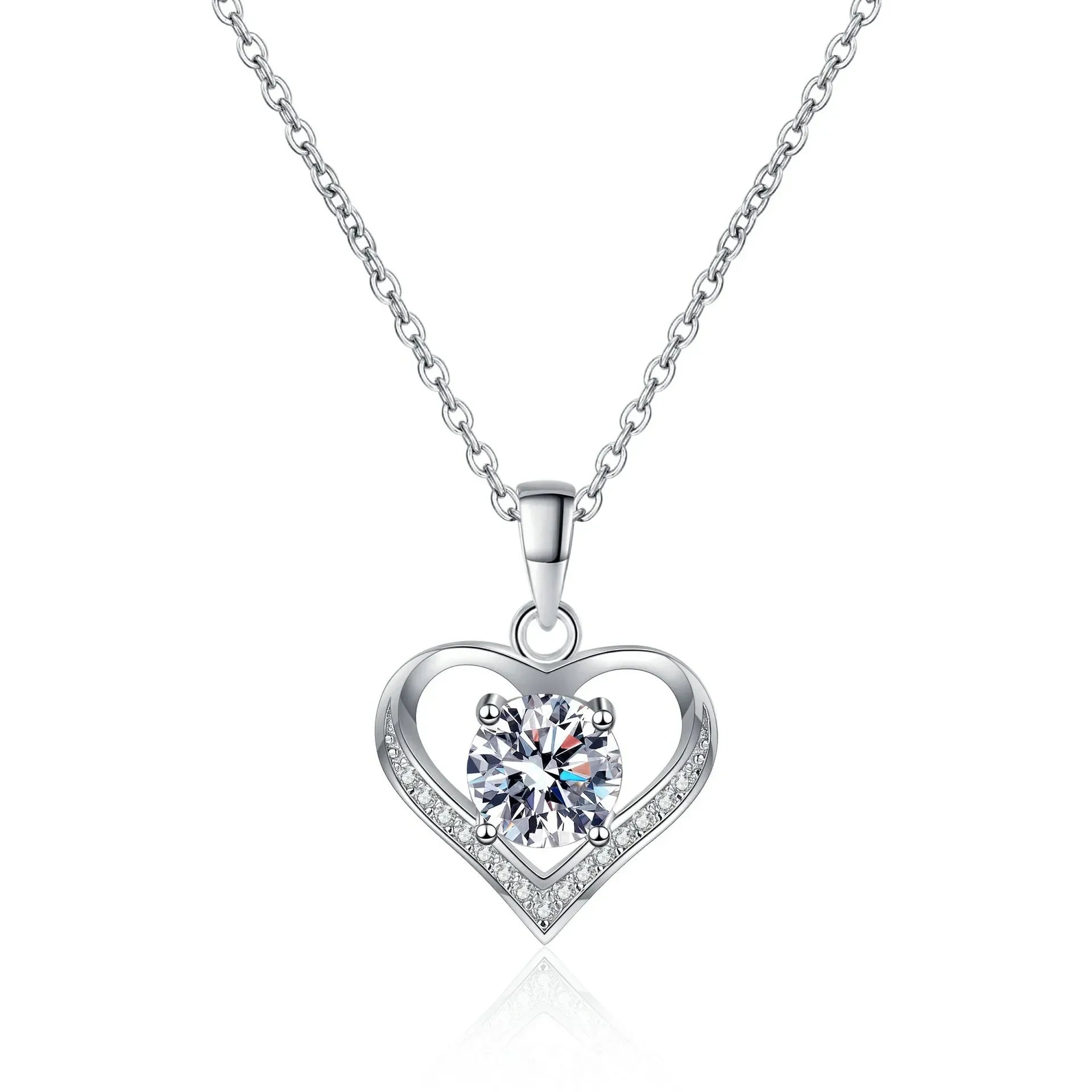 18K White Gold Platinum Pt950 1 Carat Moissanite Necklace for Women Love Heart Pendant Luxury Collarbone Chain for Girlfriend