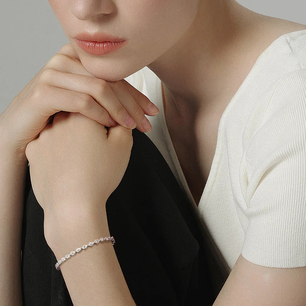 Moissanite Tennis Bracelets for Women  s925 Sliver Plated 18k White Gold 3x5mm Pear Cut