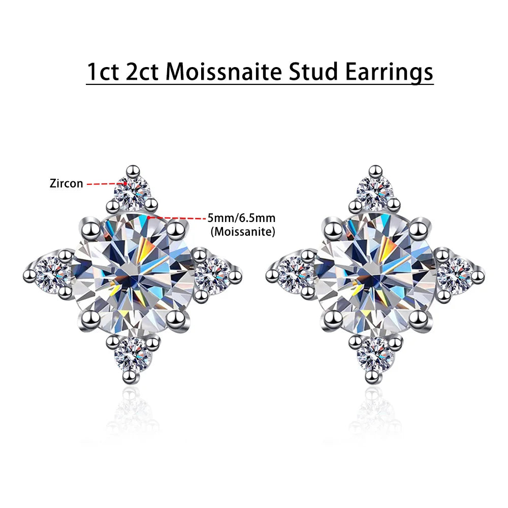 1ct/2ct Moissanite Earrings Stud Ear