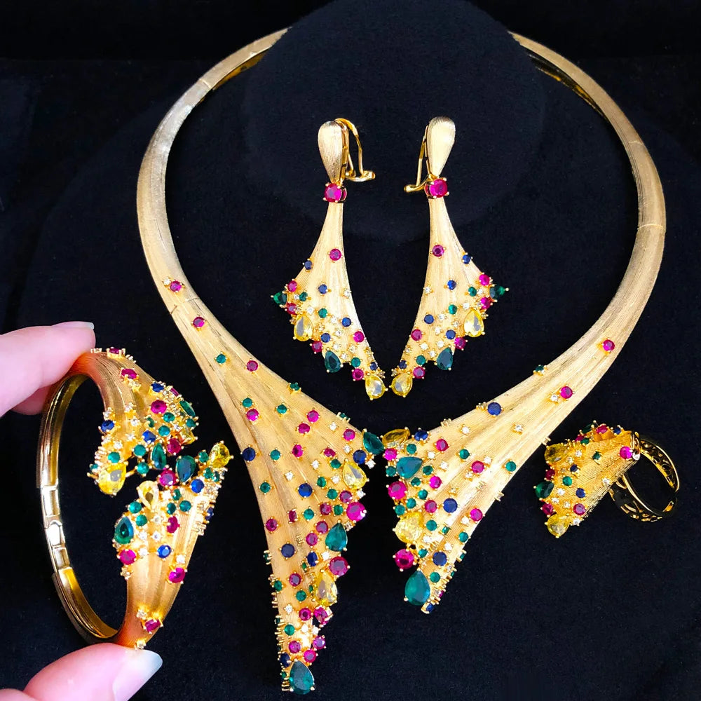 4pcs African Dubai Jewelry Sets for Weddings