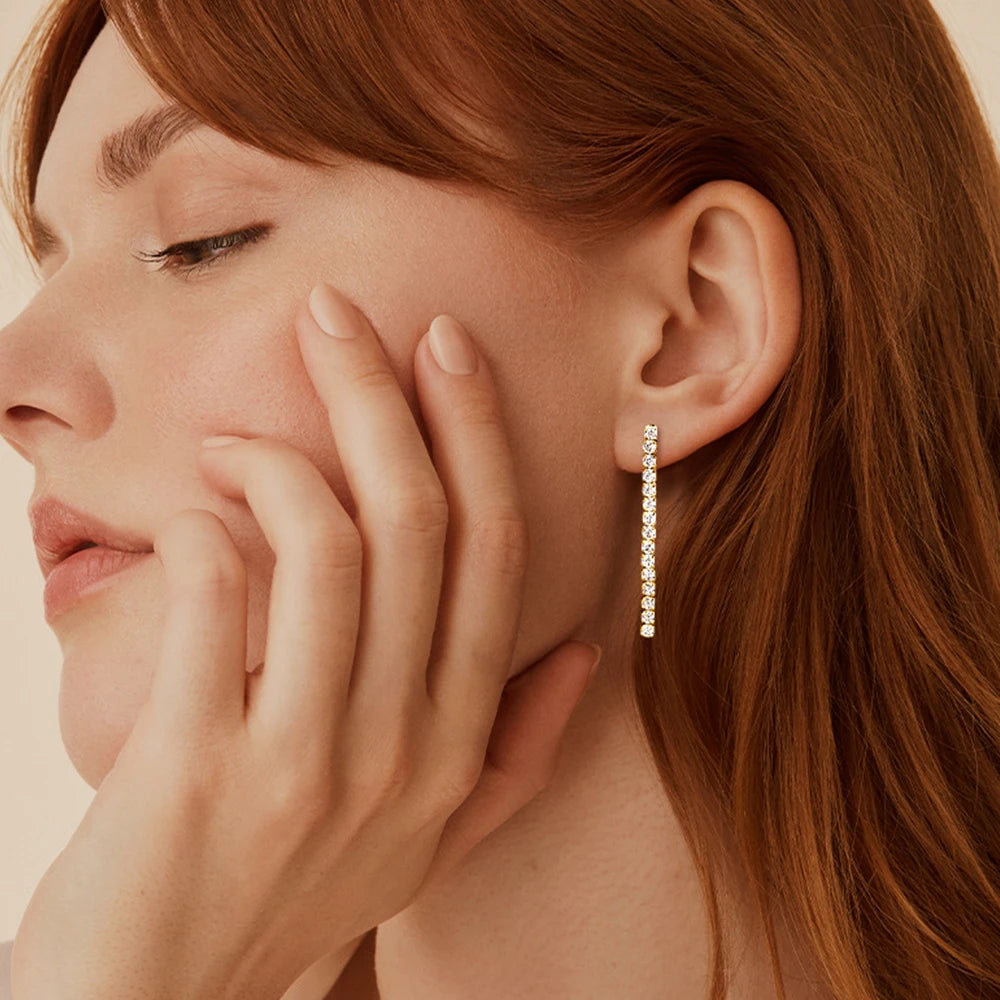 Dangle Earrings 925 Sterling Silver Gold Silver Color Long Tassel Drop Earring for Women 2.5mm Moissanite Party Wedding  Jewelry