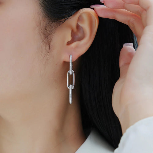 18k Plated All Moissanite Earrings 925 Sterling Silver Paperclip Link Drop Dangle Earrings for Women Trendy Jewelry