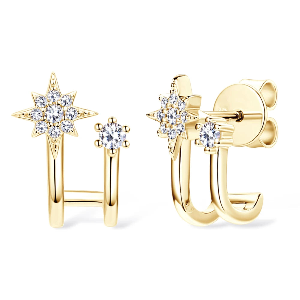 14K Gold Plated S925 Sterling Silver Moissanite Earrings for Women Dainty Star Piercing Ear Studs Earring Lady Jewelry aretes