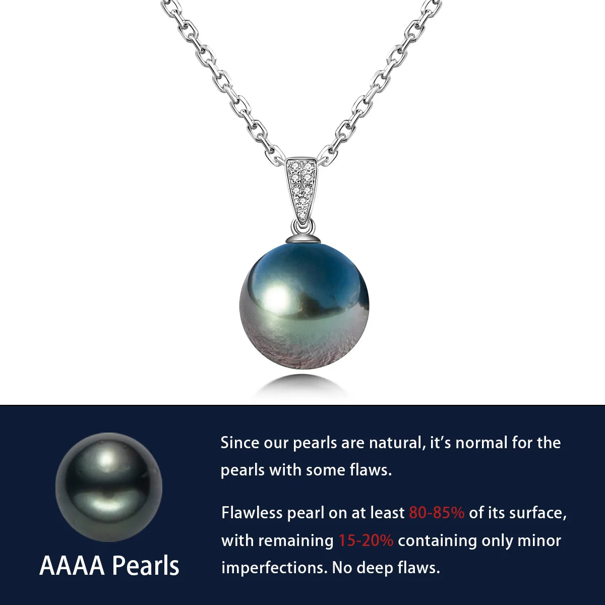 18K Gold Diamonds Pendant 10-11mm Natural Tahitian Black Pearl Silver Chain