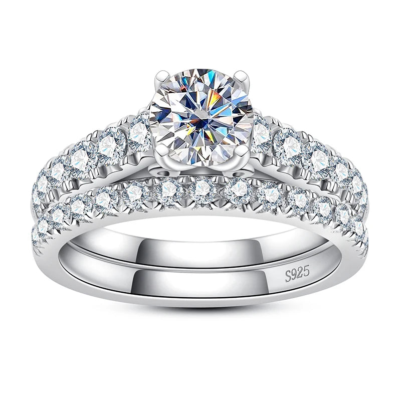 Moissanite Diamond Wedding Ring Set 1.0 Carats Round Cut D Color Engagement Band Fashion Jewelry For Women