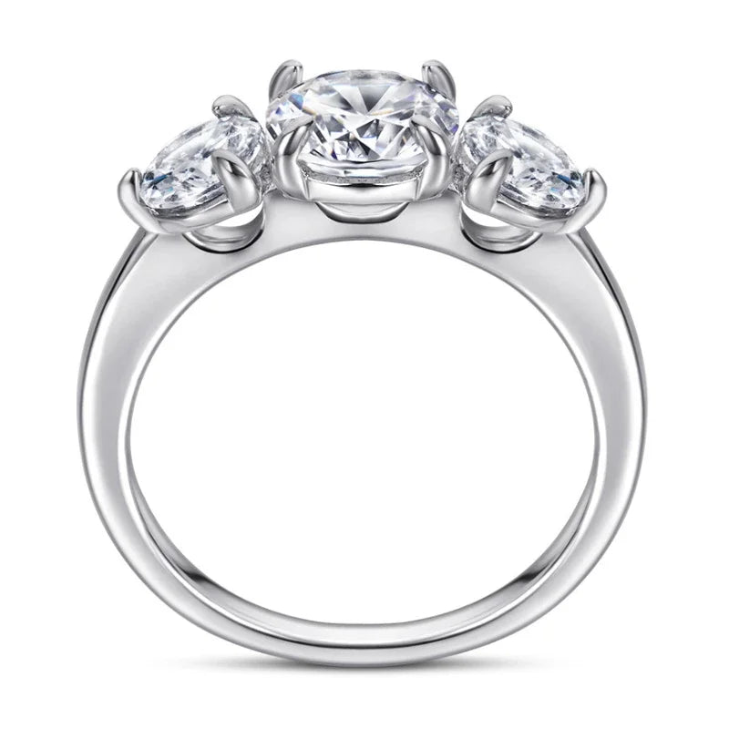 Moissanite S925 Sterling Silver Ring Three Stone 2.2 Carat Woman Engagement Wedding Gift