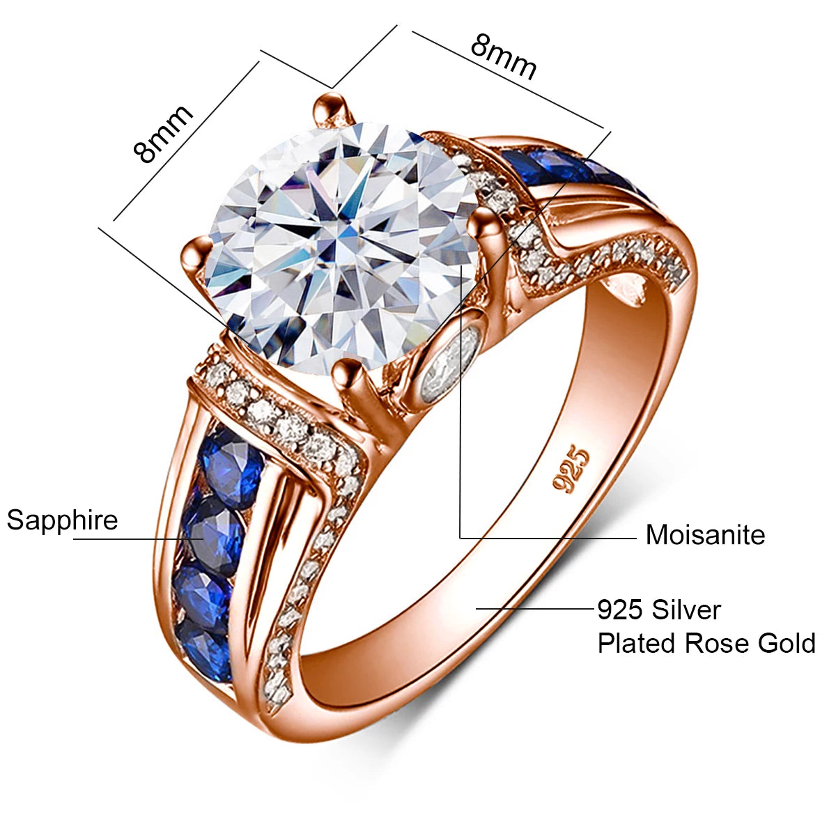 Round Cut Moissanite Rose gold Ring For Women 2ct