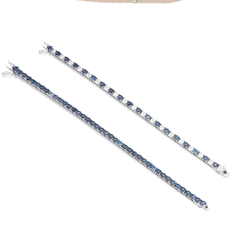 Rainbow Colorful Moissanite Tennis Bracelet s925 Sterling Silver with White Gold Plated Chain Bracelets for Women Man
